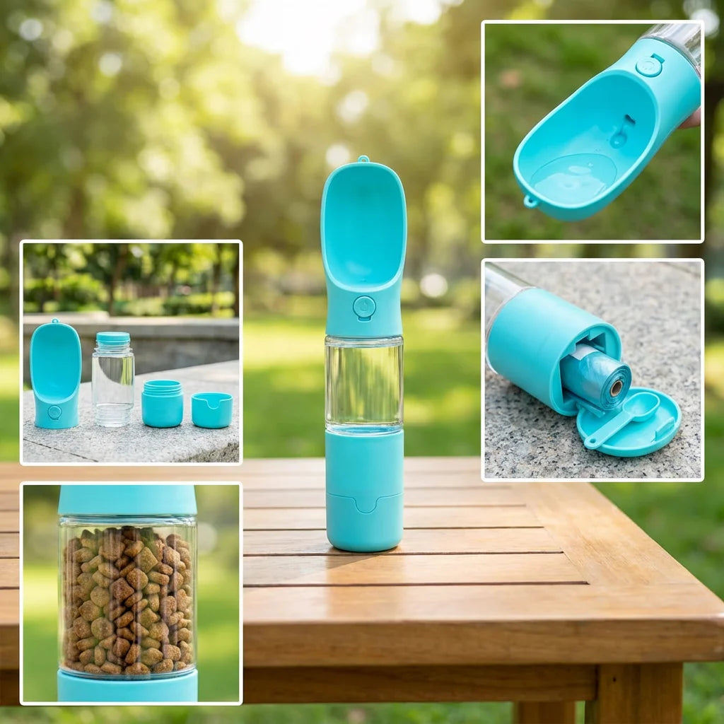 Adventure-Ready 4-in-1 Dog Travel Water Bottle | Portable Food & Waste Kit - Premium Pet Gear for Australian Homes - Simple Pet Co