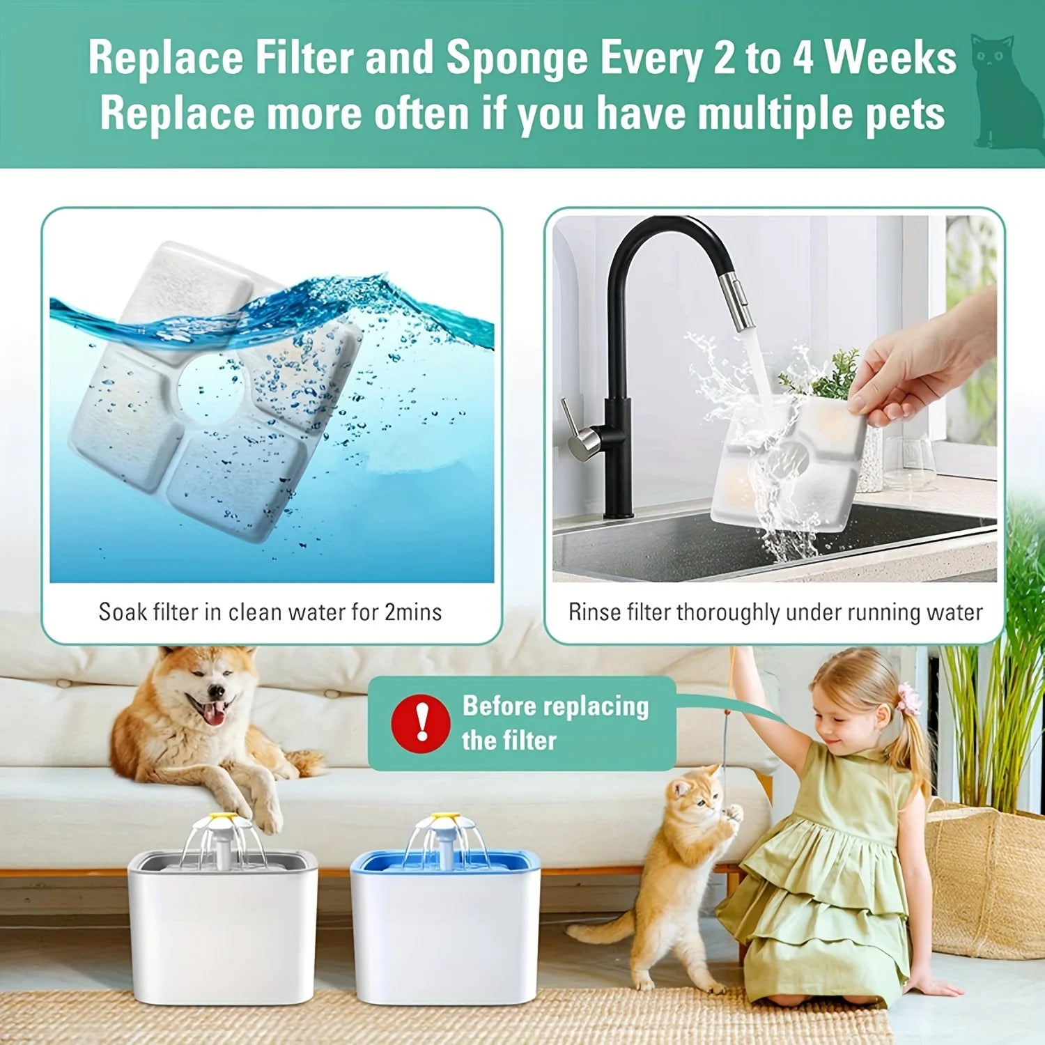 4pcs/Pack Triple Filtration System Automatic Water Fountain Filters for Square 80oz/2.5L - Premium Pet Gear for Australian Homes - Simple Pet Co