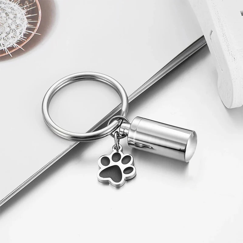 Pet Keychain Cylinder Key Chain with Dog Paw Print Memorial Urn Necklace for Ashes Stainless Steel Cremation JewelrySilver Water - Premium Pet Gear for Australian Homes - Simple Pet Co