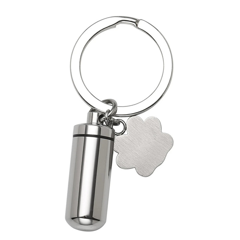 Pet Keychain Cylinder Key Chain with Dog Paw Print Memorial Urn Necklace for Ashes Stainless Steel Cremation JewelrySilver Water - Premium Pet Gear for Australian Homes - Simple Pet Co
