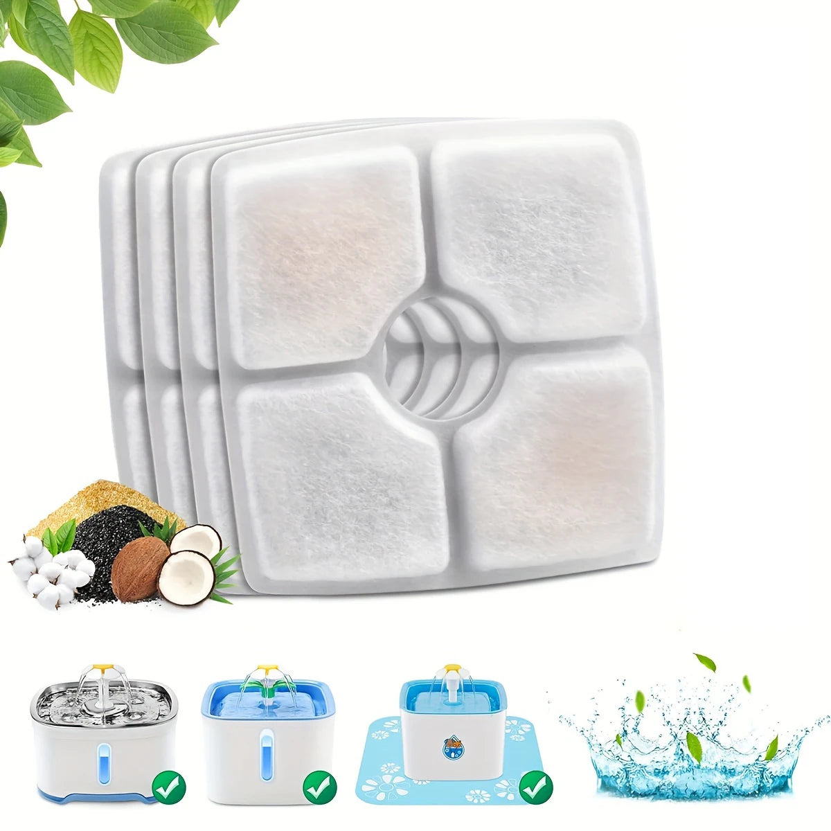4pcs/Pack Triple Filtration System Automatic Water Fountain Filters for Square 80oz/2.5L - Premium Pet Gear for Australian Homes - Simple Pet Co