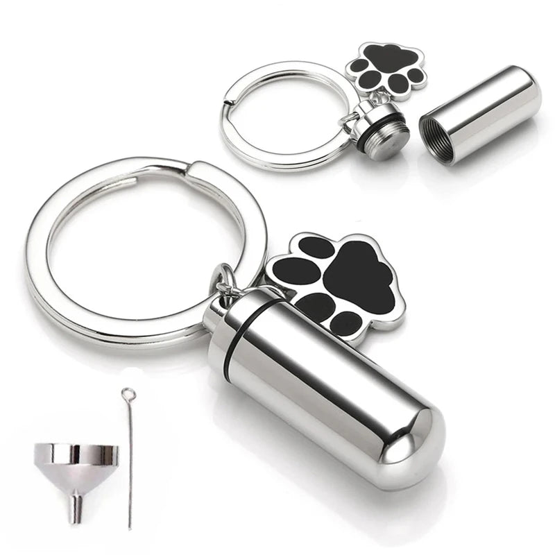 Pet Keychain Cylinder Key Chain with Dog Paw Print Memorial Urn Necklace for Ashes Stainless Steel Cremation JewelrySilver Water - Premium Pet Gear for Australian Homes - Simple Pet Co