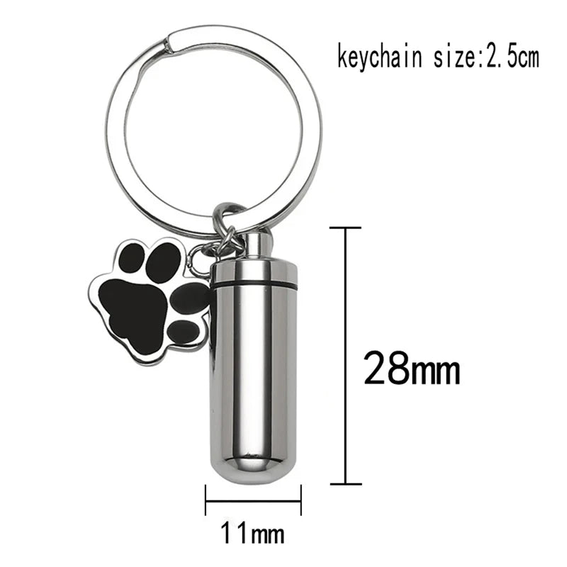 Pet Keychain Cylinder Key Chain with Dog Paw Print Memorial Urn Necklace for Ashes Stainless Steel Cremation JewelrySilver Water - Premium Pet Gear for Australian Homes - Simple Pet Co