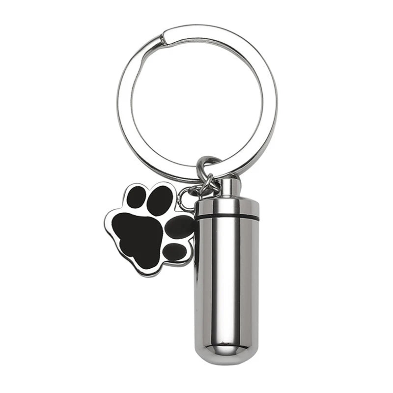 Pet Keychain Cylinder Key Chain with Dog Paw Print Memorial Urn Necklace for Ashes Stainless Steel Cremation JewelrySilver Water - Premium Pet Gear for Australian Homes - Simple Pet Co
