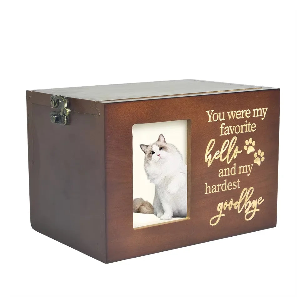 Solid Wood Eco-Friendly Classic Pet Memorial Urn with Photo Frame Custom Engraved Dog Cat Ashes Keepsake Box Handcrafted - Premium Pet Gear for Australian Homes - Simple Pet Co