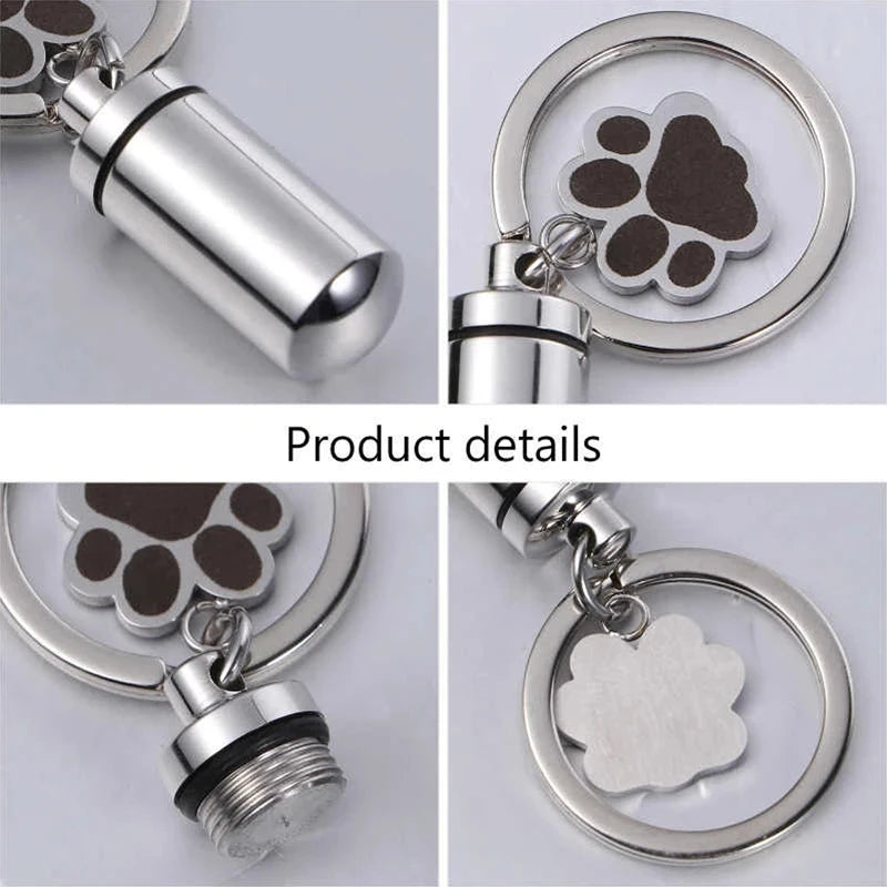 Pet Keychain Cylinder Key Chain with Dog Paw Print Memorial Urn Necklace for Ashes Stainless Steel Cremation JewelrySilver Water - Premium Pet Gear for Australian Homes - Simple Pet Co